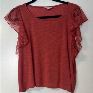 LC Lauren Conrad Ruffled Blouse Red Flutter Sleeve
